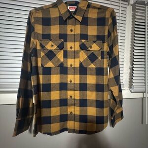 Wrangler Men's Mustard and Navy Plaid Shirt